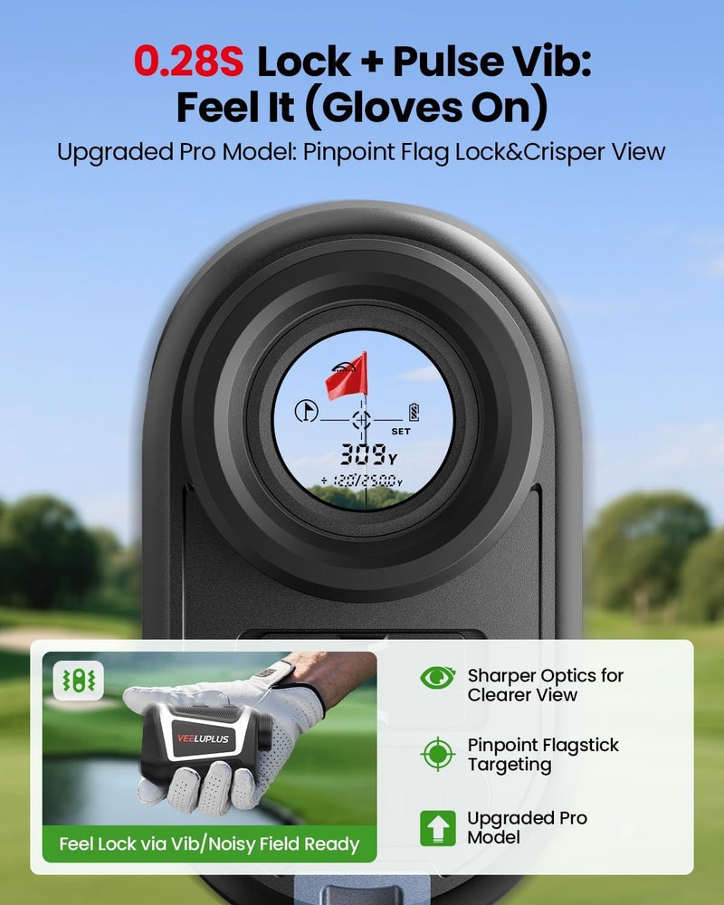 VEELUPLUS Golf Rangefinder with Slope, Golf- 660 Pro Rangefinder, Flag Pole Locking Vibration, 6X Magnification, Rechargeable, Golf Accessories Magnet Mount Rangefinders with LCD Clarity View - Image 2